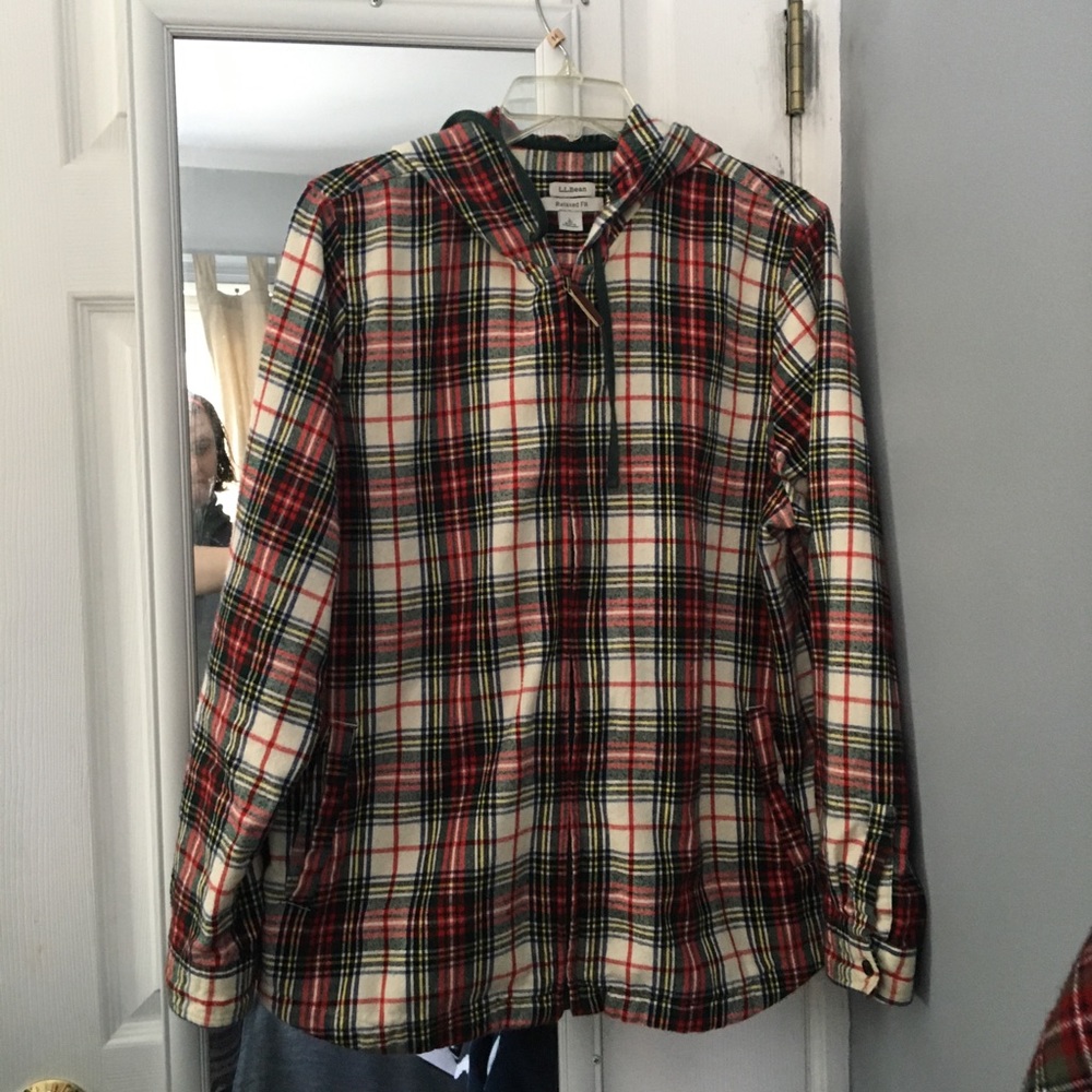 LL Bean Plaid Flannel Hoodie
